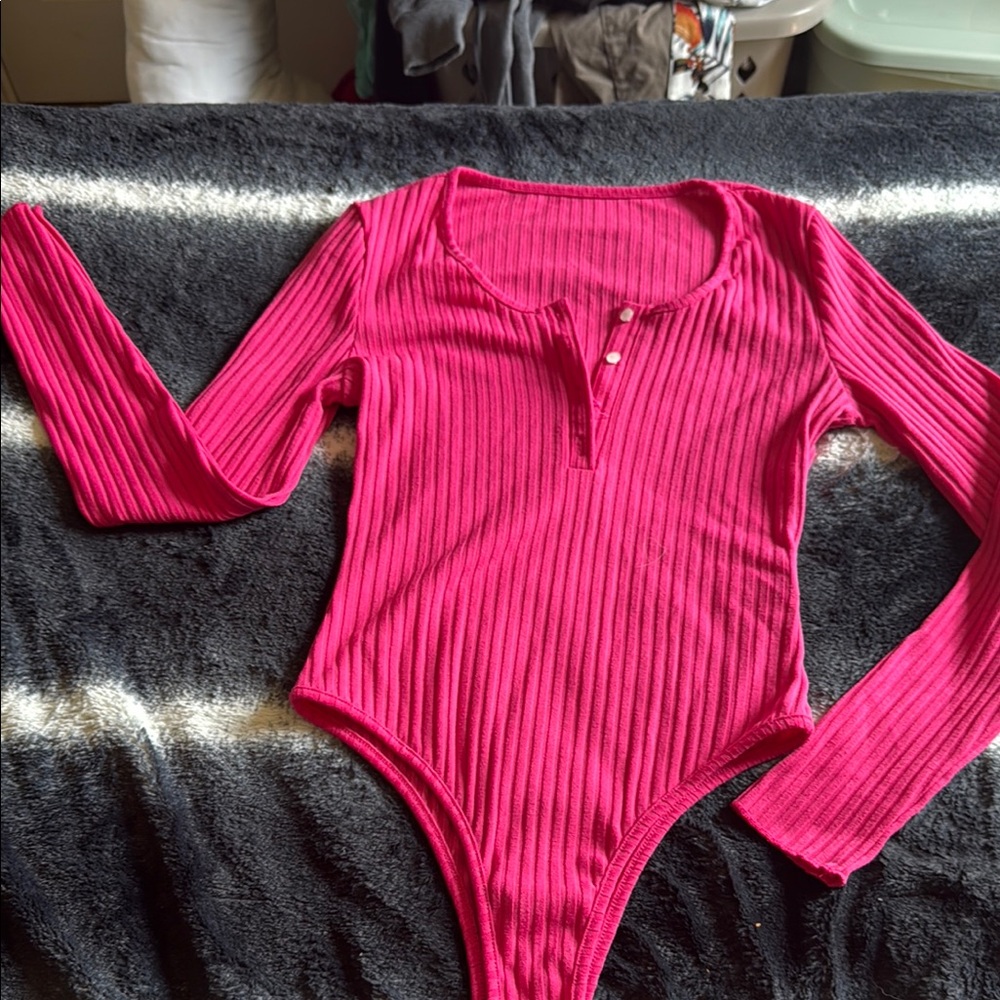 Pink Ribbed Long Sleeve Bodysuit